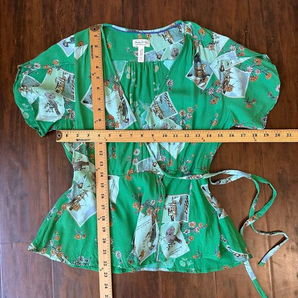 MEADOW RUE ANTHROPOLOGIE Bon Voyage Wrap Blouse Green Floral SS Boho - Picture 12 of 12